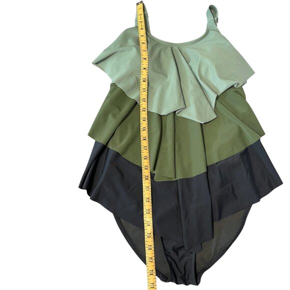 BLOOMCHIC 1 Piece Layered Swimsuit Womens Size 10 Black Green Beach Vacation - Picture 9 of 10